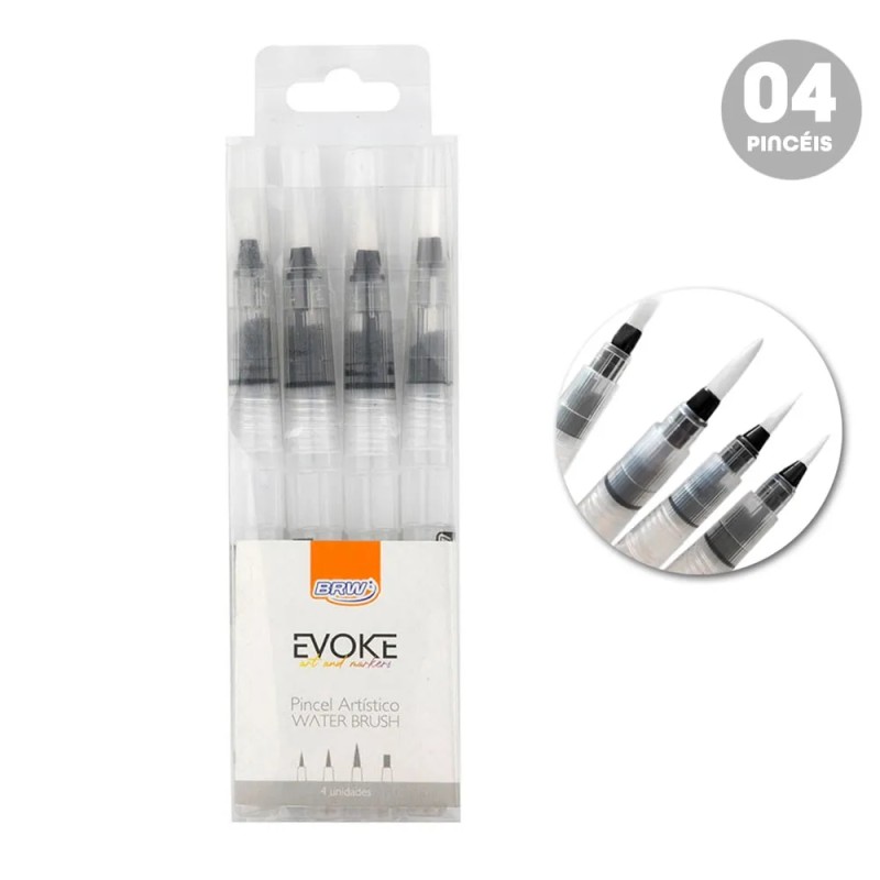 Pincel Artístico Water Brush 4 Unidades Evoke BRW