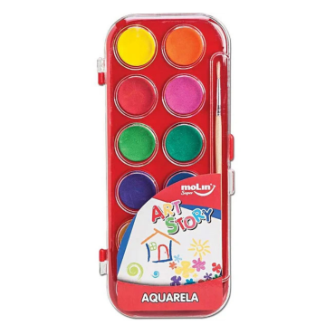 Aquarela 12 Cores + Pincel Art Story Molin
