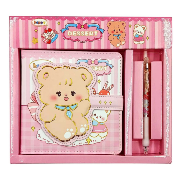 Caderno com Caneta Urso Dessert – Rosa