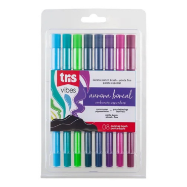 Caneta Dual Brush Tris Vibes – Aurora Boreal (8 cores)