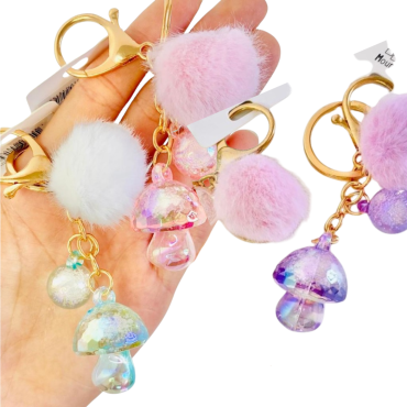Chaveiro Cogumelo com pompom rosa