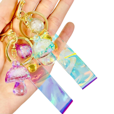 Chaveiro Cogumelo com tira holográfica