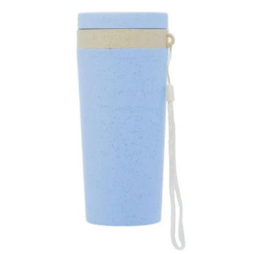 Copo Térmico de Bambu e PP com Alça e Tampa Azul 310ml
