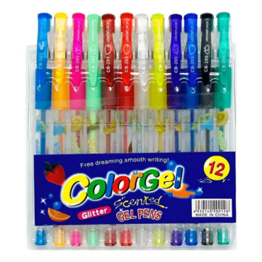 Kit Canetas Gel Glitter – 12 cores - Colorgel