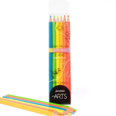 Papelaria - Lápis de Cor Neon Jandaia 6 Cores