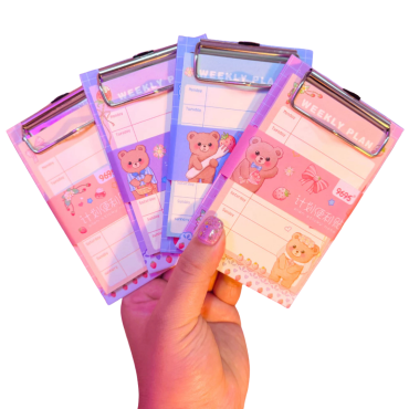 Mini Prancheta Ursinho + Bloco com Planejamento Semanal 